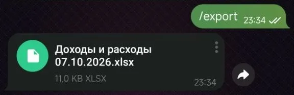 Бот прислал в чат файл «Доходы и расходы 07.10.2026.xlsx»